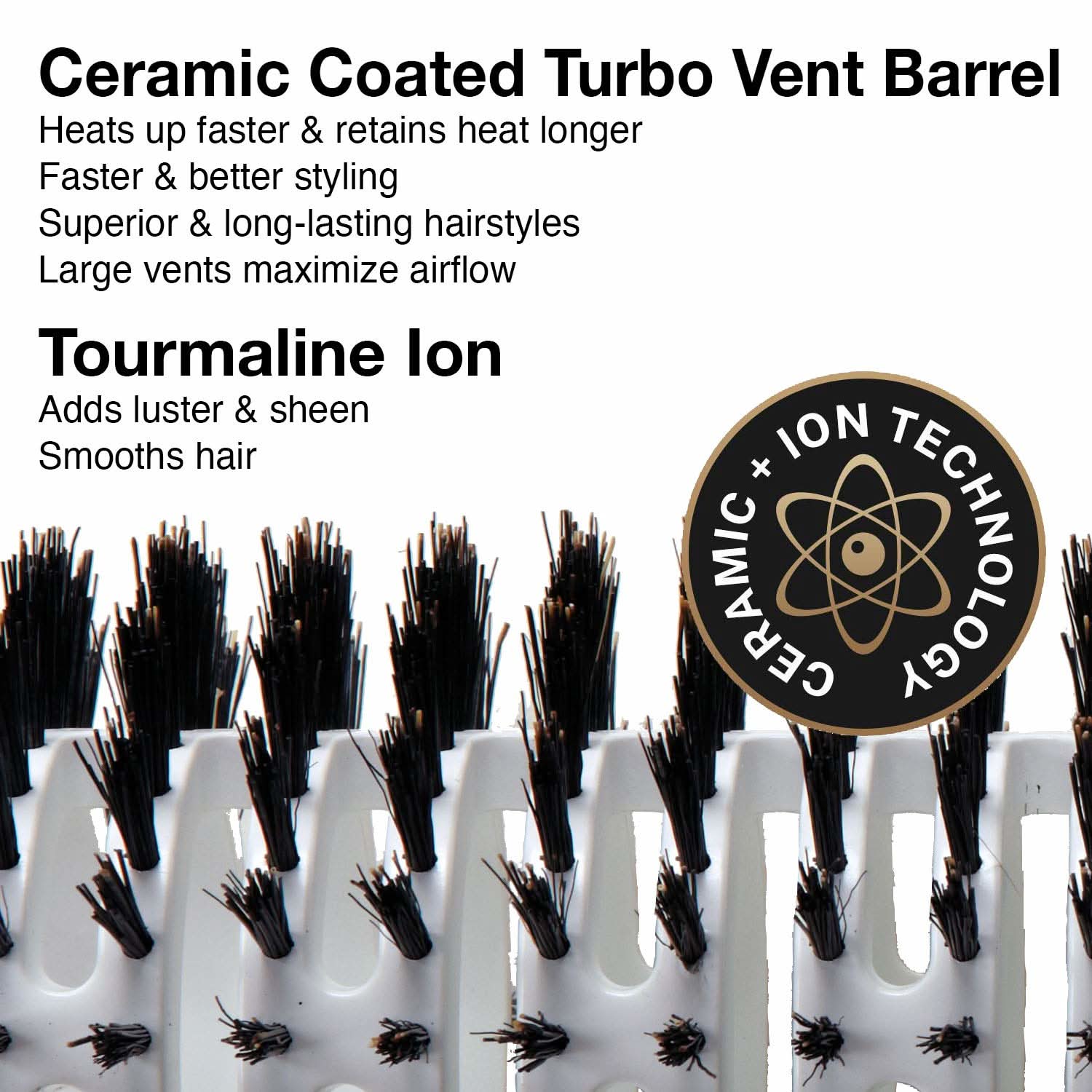 Ceramic Ion Turbo Vent Round Hair Brush with 100% Boar Bristles