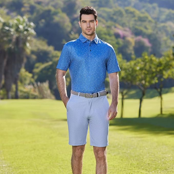 Men's Striped Performance Golf Polo Short Sleeve Moisture Wicking