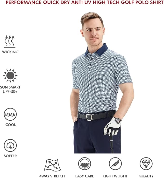 Men’s Striped Performance Golf Polo Shirt - Moisture Wicking