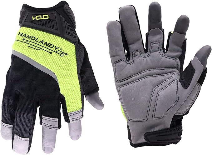 HANDLANDY Framer Work Gloves Open-Finger Carpenters Gloves, Fingerless Gaming Gloves for Tactical Shooting, Airsoft, Hunting, Police Work and Hiking XL