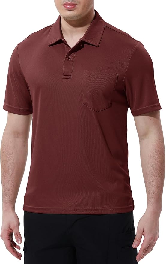 Men's Short Sleeve Quick Dry Polo Shirt with Chest Pocket for Golf