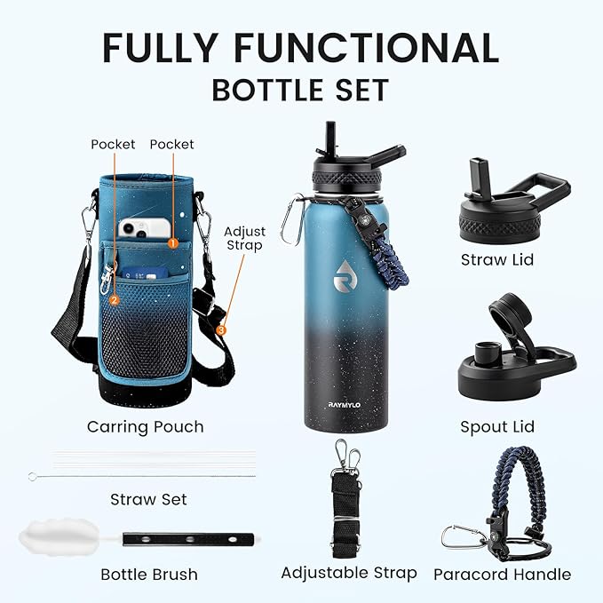 40oz Insulated Water Bottle, Triple Wall Vacuum Stainless Steel Water Bottles - Keeps Cold 48H, Reusable Metal water flask Jug for Gym, Sports, Camping, Hiking,Travel, Midnight Blue Speckle