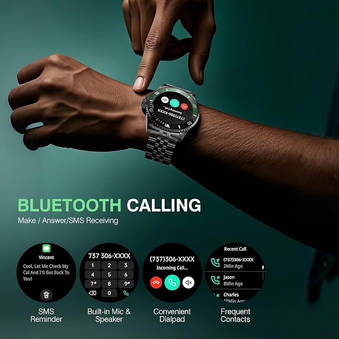 2025 DA GPT Smart Watch for Men with Bluetooth Call, Heart Rate, Blood Pressure, SpO2, Sleep Monitor, 107 Sports Modes, Waterproof Round Watch, 1.19-inch AMOLED Display, Compatible Android and iOS