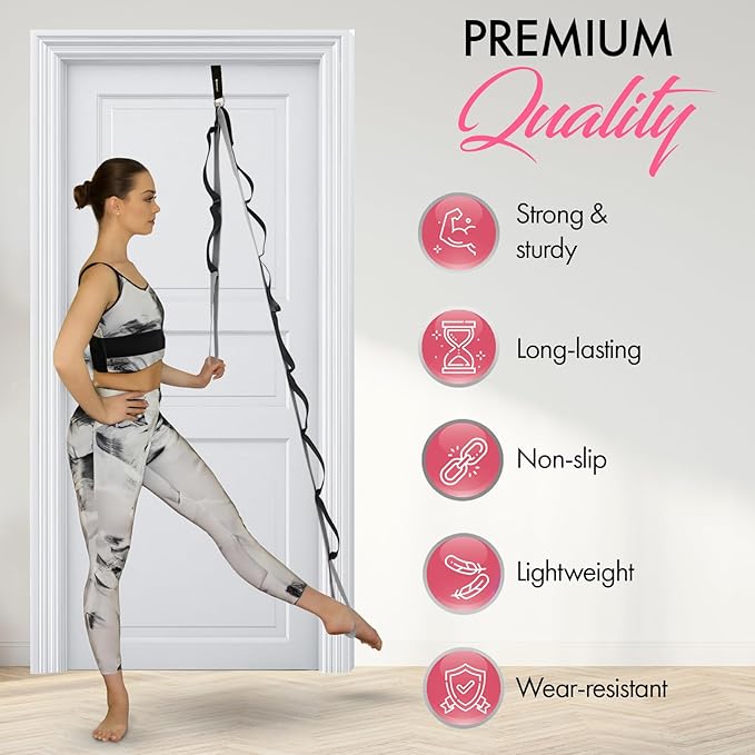 10-Loop Yoga Stretch Strap with Door Anchor for Improved Flexibility