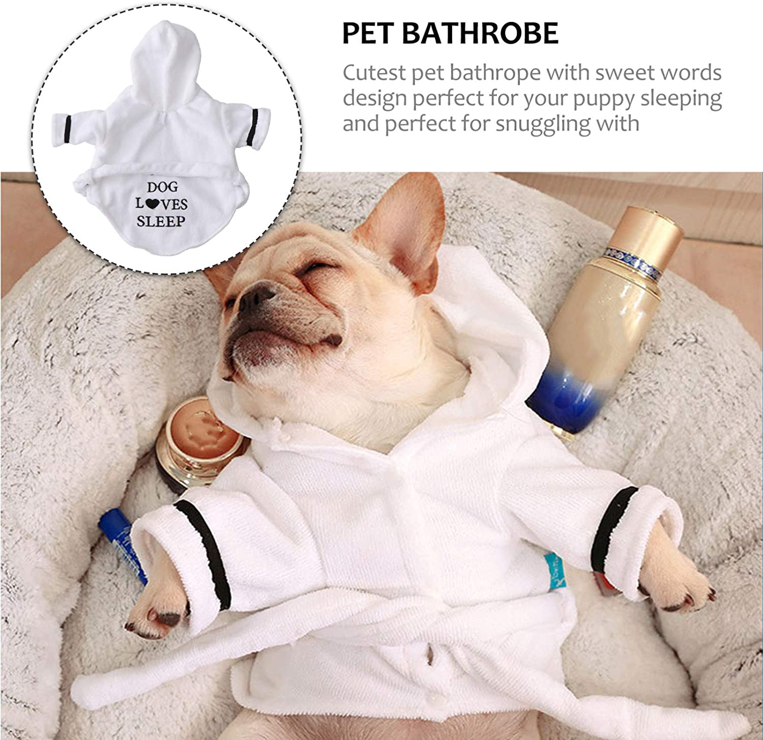 White Pet Bath Robe with Hood and Fun Lettering for Dogs - Image 13
