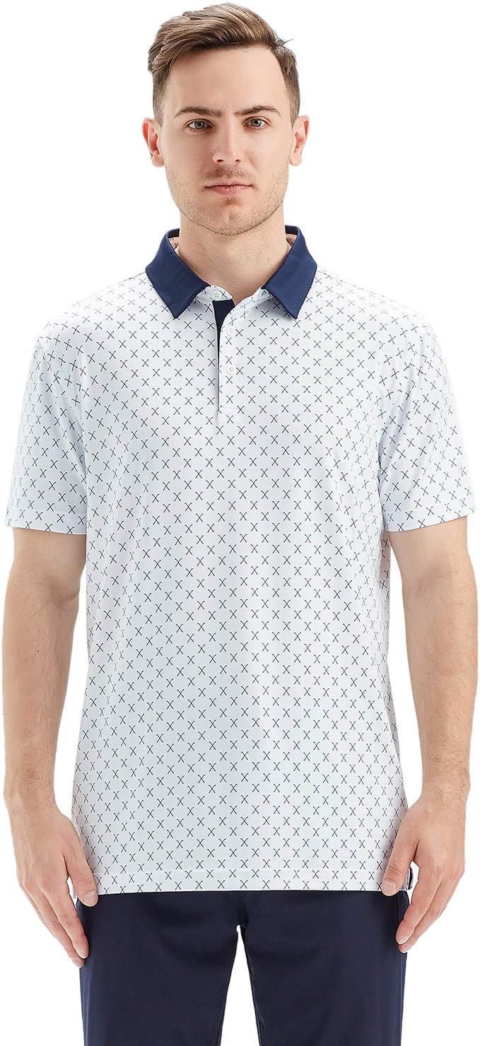 Men's Striped Performance Golf Polo Shirt Short Sleeve Dry Fit
