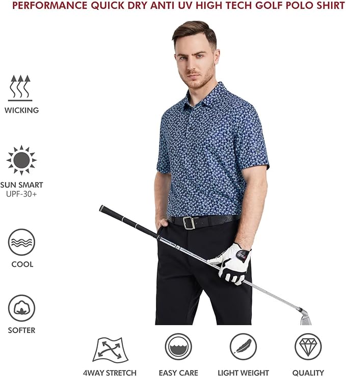 Men's Striped Performance Golf Polo Short Sleeve Moisture Wicking