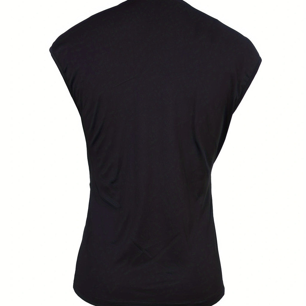 Women's Sleeveless Polka Dot T-Shirt with Asymmetric Collar - Image 2