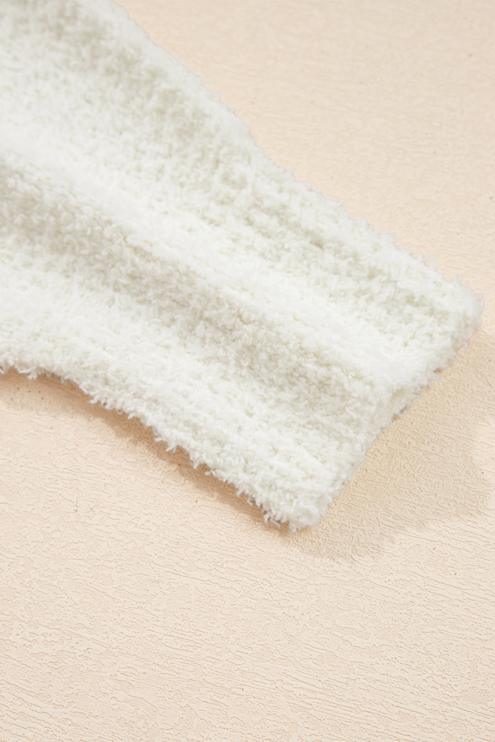 White Striped Popcorn Knit Hooded Sweater - Image 5