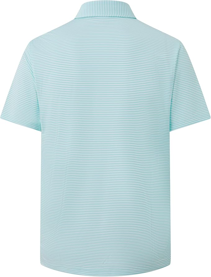 Men's Performance Striped Golf Polo Moisture Wicking Sport Shirt