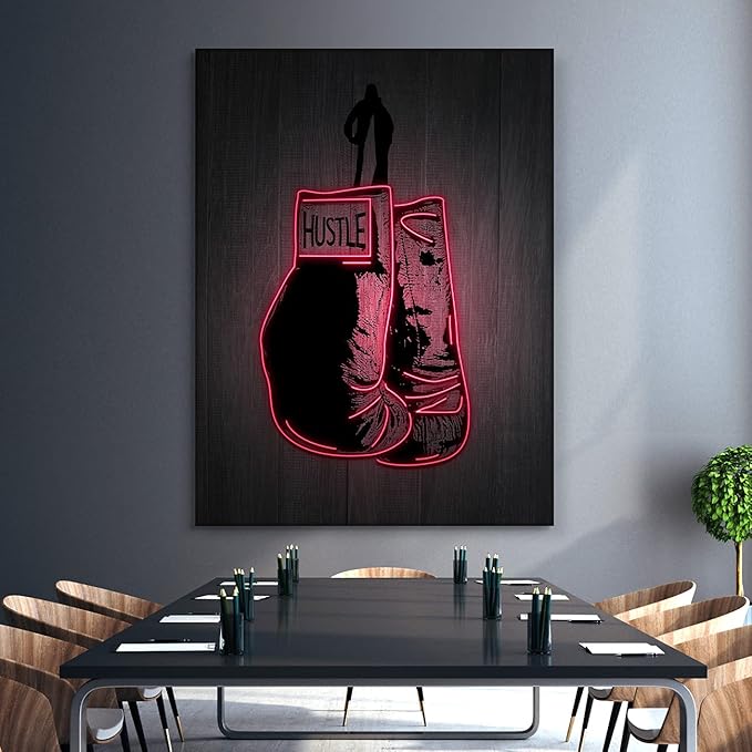 Boxing Gloves Neon Canvas Print Motivational Canvas Print Wall Art Office Decor, Entrepreneur Motivation, Hustle Artwork, Boxing Neon Print, Fighter Gym Sign, Hustler Art Neon Sign (40" x 30")
