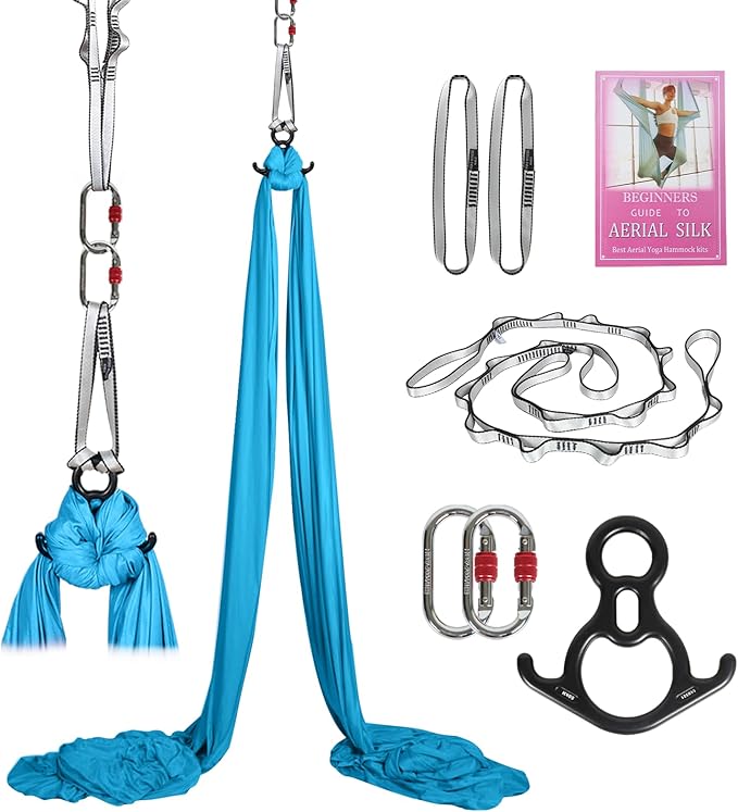 Aerial Silks Kit & Aerial Yoga Hammock - 11Yd Premium Fabric Hardware - Easy Setup for Flying Yoga, Aerial Swing & Fitness - Supports Up to 14ft Rigging