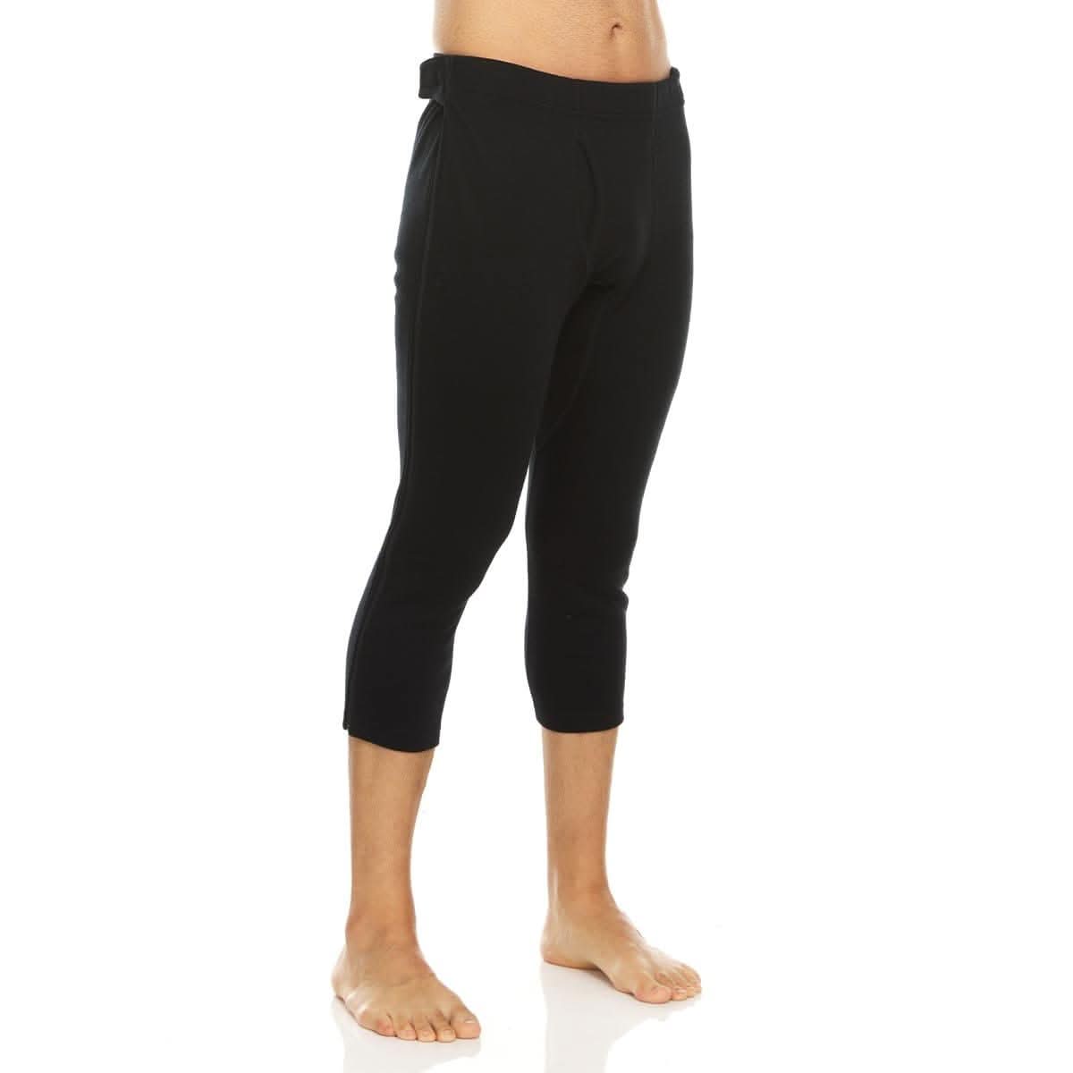 Unisex 3/4 length solid black heavyweight merino wool zip-off bottoms for outdoor athletic performance