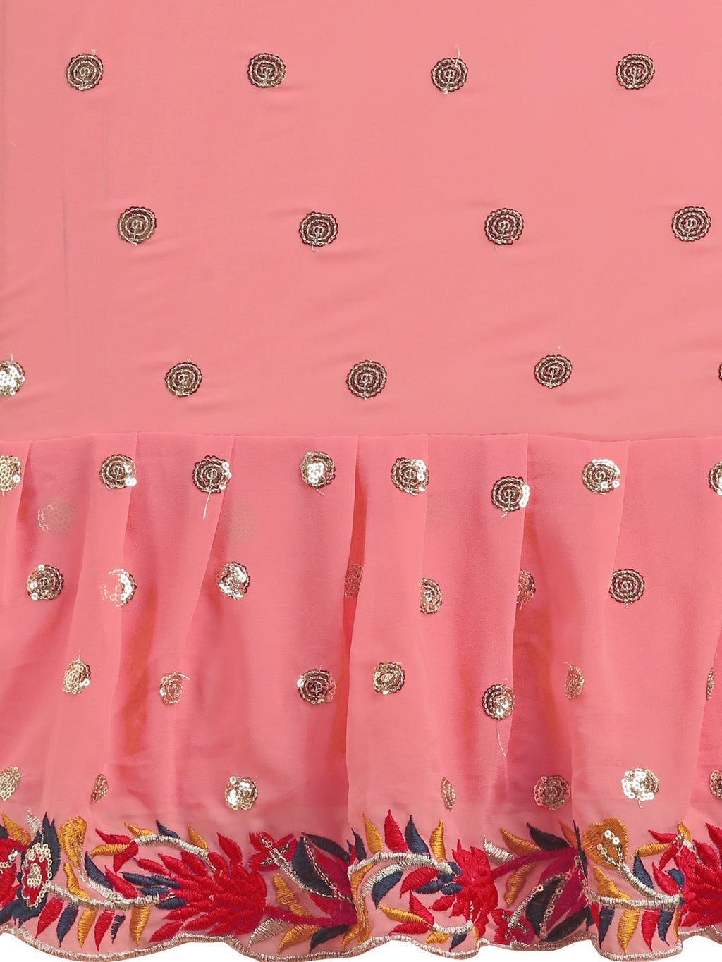 Peach Faux Georgette Ruffle Saree with Sequin Embroidery & Blouse