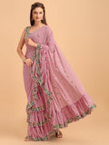 Pink Faux Georgette Ruffle Saree with sequence embroidery and matching Banglori silk blouse