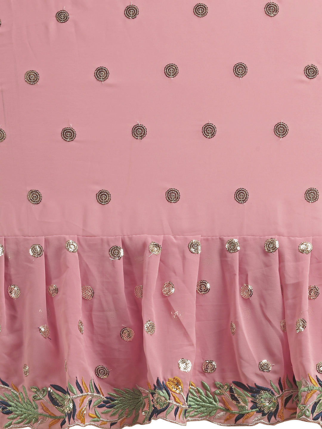 Pink Faux Georgette Ruffle Saree with Sequin Embroidery & Blouse