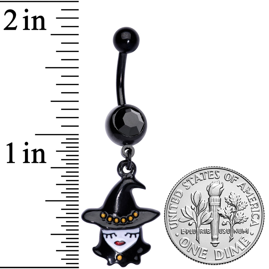 Witch Halloween Dangle Belly Ring with Black Gem Navel Jewelry - Image 3