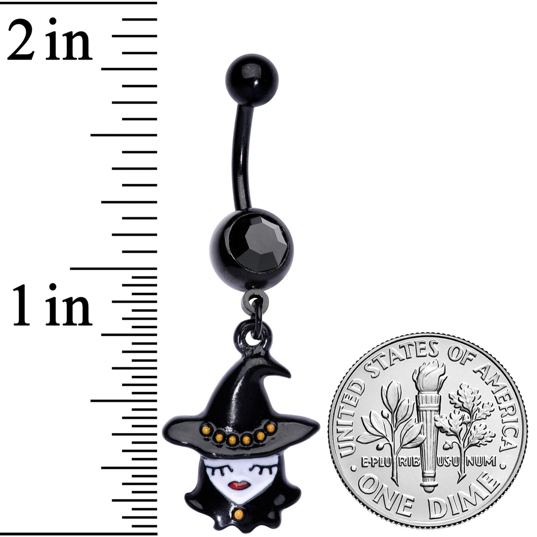 Witch Halloween Dangle Belly Ring with Black Gem Navel Jewelry - Image 3