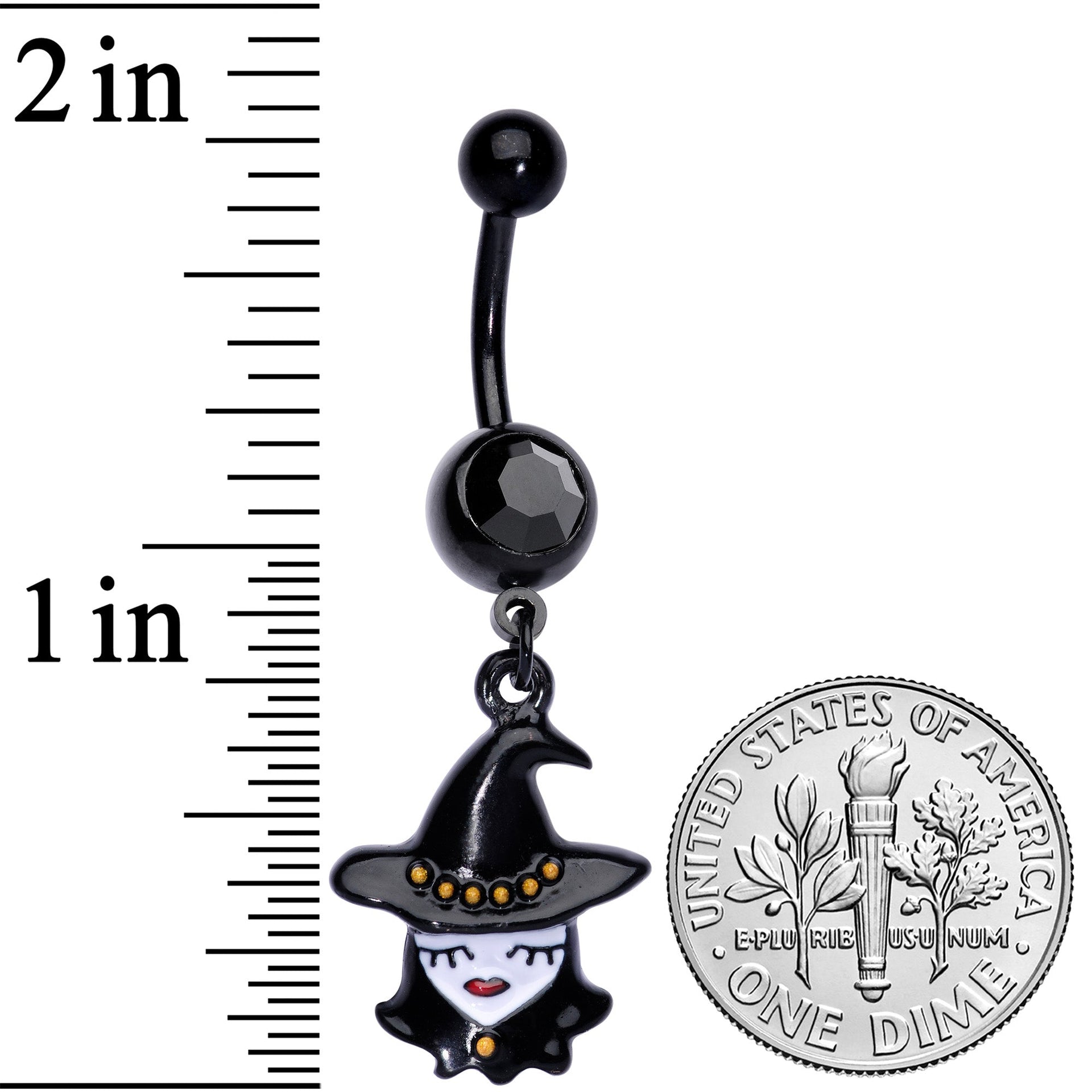 Witch Halloween Dangle Belly Ring with Black Gem Navel Jewelry - Image 3