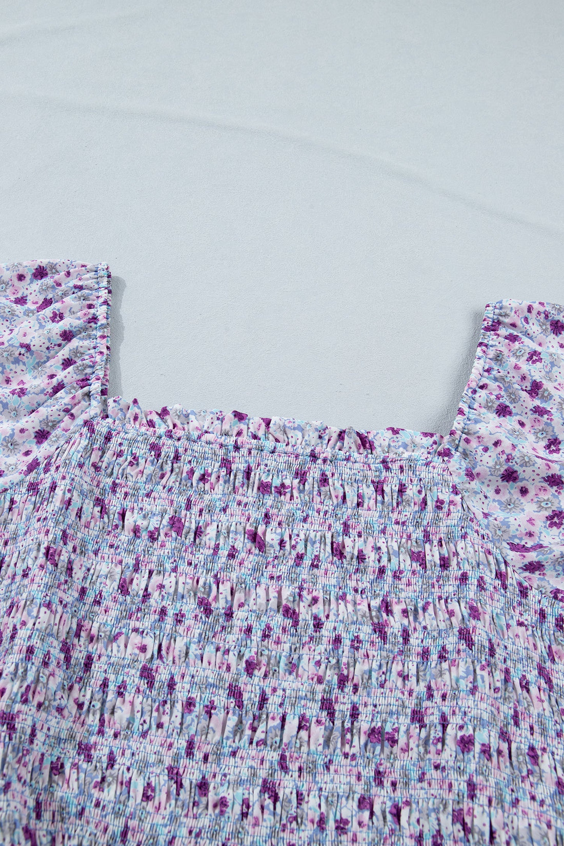 Floral Smocked Square Neck Maxi Dress in Lavender & White