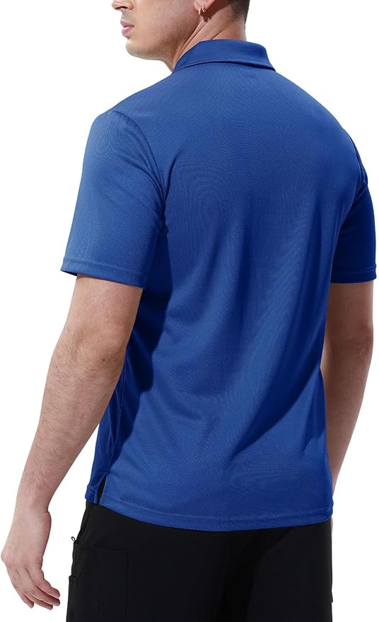 Men's Short Sleeve Quick Dry Polo Shirt with Chest Pocket for Golf