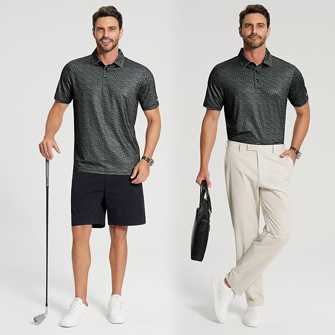 Men's Performance Striped Golf Polo - Moisture Wicking Sport Shirt