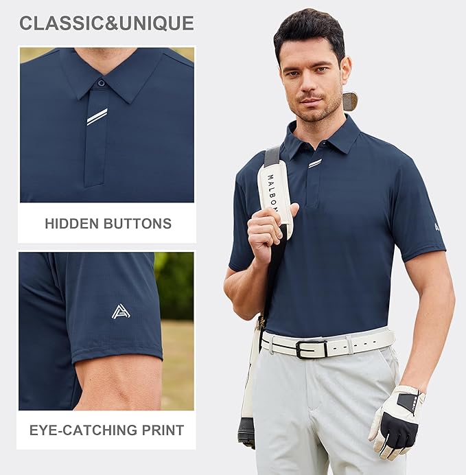 Men's Jacquard Golf Polo Shirt Moisture Wicking Performance Fit