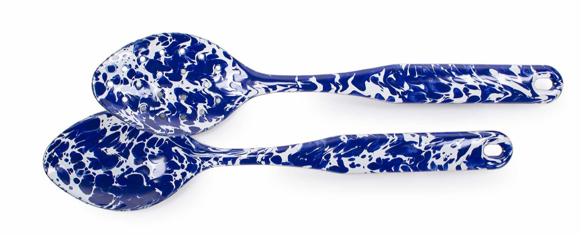 Golden Rabbit Cobalt Swirl enamelware serving and slotted spoon set