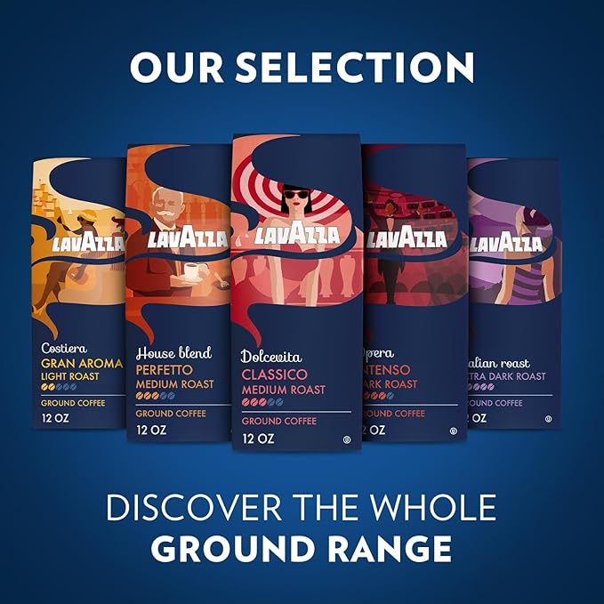 Lavazza Costiera Gran Aroma Ground Coffee 6 Bags of 12oz, Light Roast, Smooth and Aromatic Taste, Intensity 2/5, 100% Arabica, Ideal for Drip Brewers, (Pack of 6) - Package May Vary