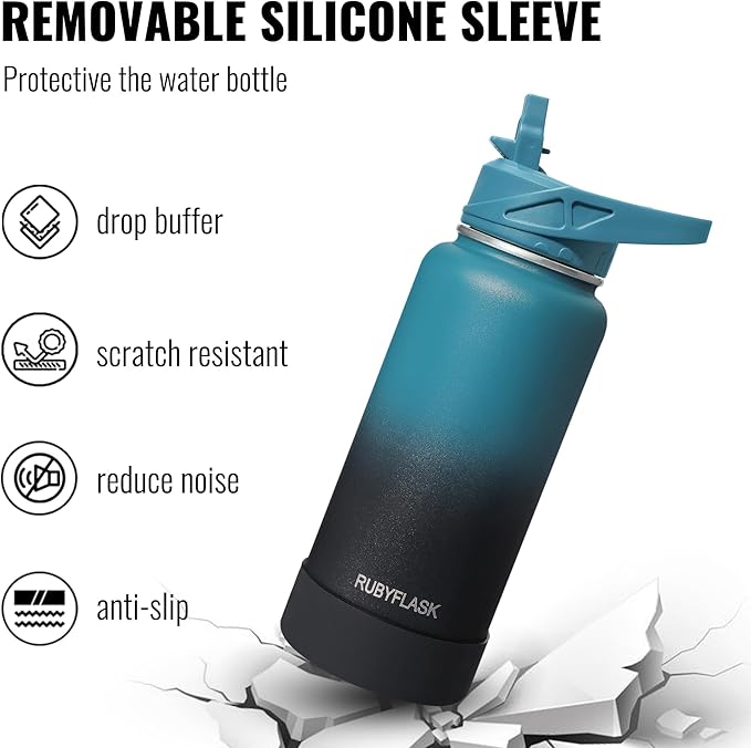 64oz Insulated Water Bottle with Straw, Half Gallon Stainless Steel Vacuum Water Jug, Large Thermal Water Bottle Flask with Leakproof 3 Lids for Travel, Camping, Gym Sports Black