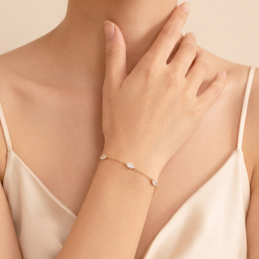 S925 Sterling Silver Marquise-cut Diamond Bracelet