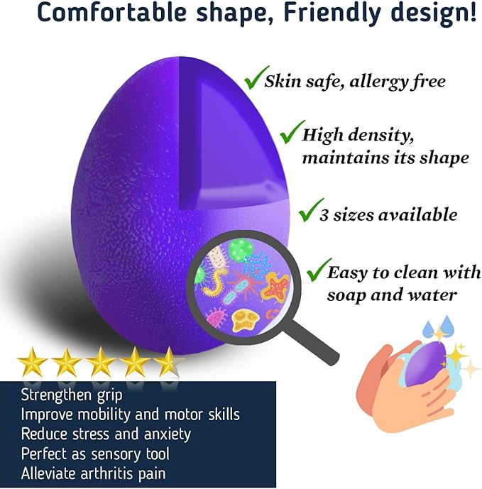 The Friendly Swede Stress Balls for Adults - 3 Squeeze Balls for Hand Therapy, Stress Relief & Strength; 3 Resistance Levels