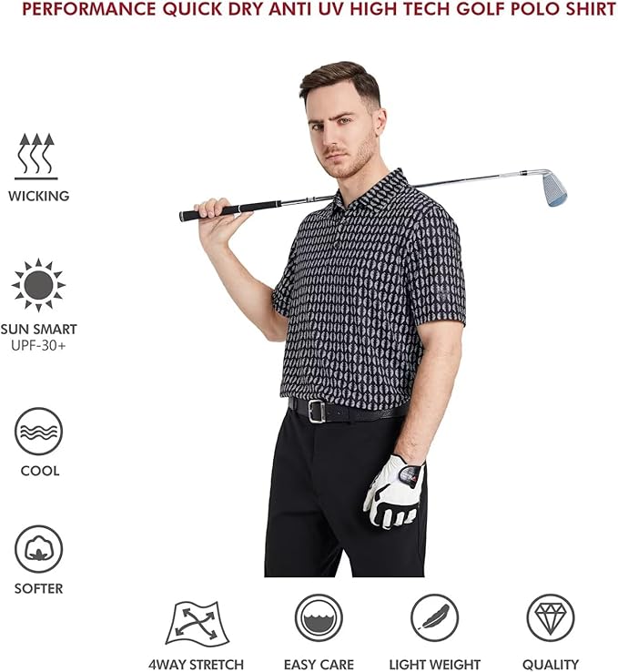 Men’s Short Sleeve Striped Performance Golf Polo Shirt