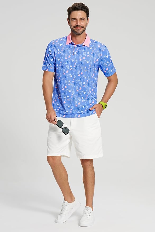Men's Moisture-Wicking Striped Polo Shirt for Sports and Golf