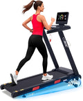 Modern black and red auto incline treadmill for home gym use with a wide running belt.