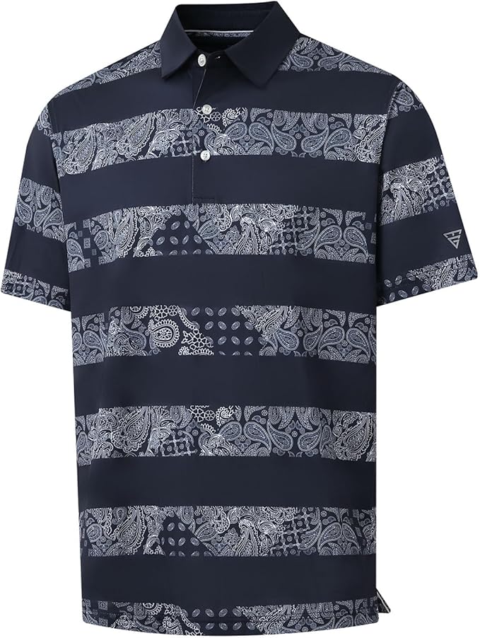 Men's Ironwave Fitness striped performance short sleeve golf polo shirt