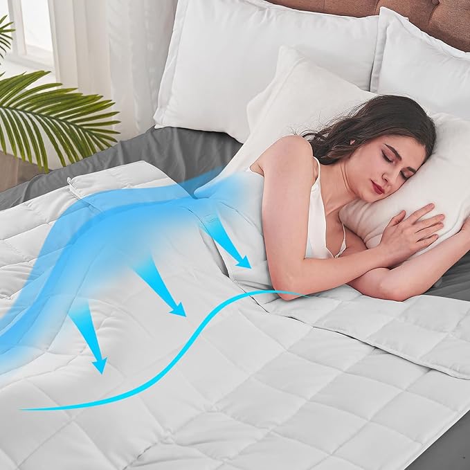 yescool Weighted Blanket for Adults (15 lbs, 48" x 72", White) Cooling Heavy Blanket for Sleeping Perfect for 140-160 lbs, Twin Size Breathable Blanket with Premium Glass Bead, Machine Washable