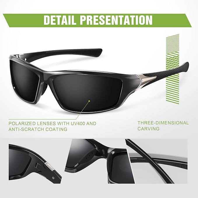 3 Pack Polarized Sports Sunglasses for Men, Mens Sunglasses Wrap Around UV400 Protection for Cycling Fishing Driving