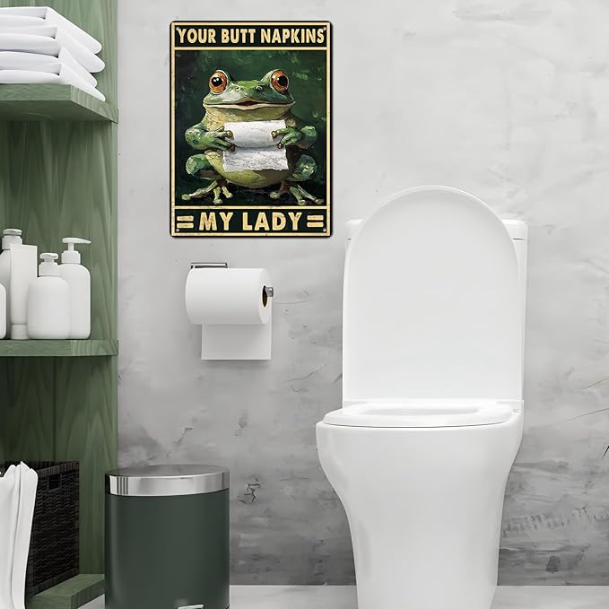 Funny Frog Bathroom Toilet Decor Metal Sign Frog Your Butt Napkin My Lord Vintage Tin Sign for Bedroom Toilet or Bathroom Wall 12 * 16inch