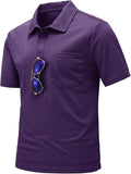 Men's short sleeve quick-dry golf polo with chest pocket and eyewear loop