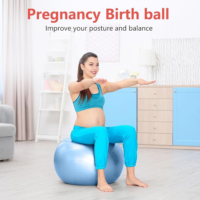 Exercise Ball for Balance Stability Fitness Workout Yoga Pilates at Home Office & Gym Birthing Ball for Pregnancy, Office Ball Chair