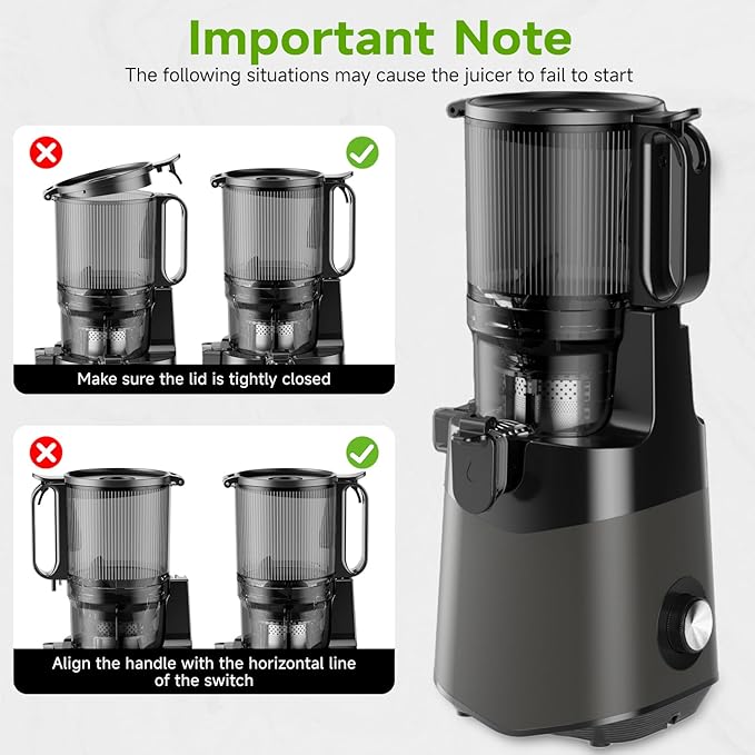 Cold Press Juicer, 5.3" Wide Feed Chute Juice Extractor Machine with 400W, High Juice Yield, Slow Masticating Juicer for Whole Vegetables & Fruits, Deep Grey