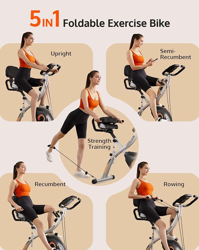 Folding Exercise Bike: 5-in-1 Magnetic Stationary Home Workout Gym