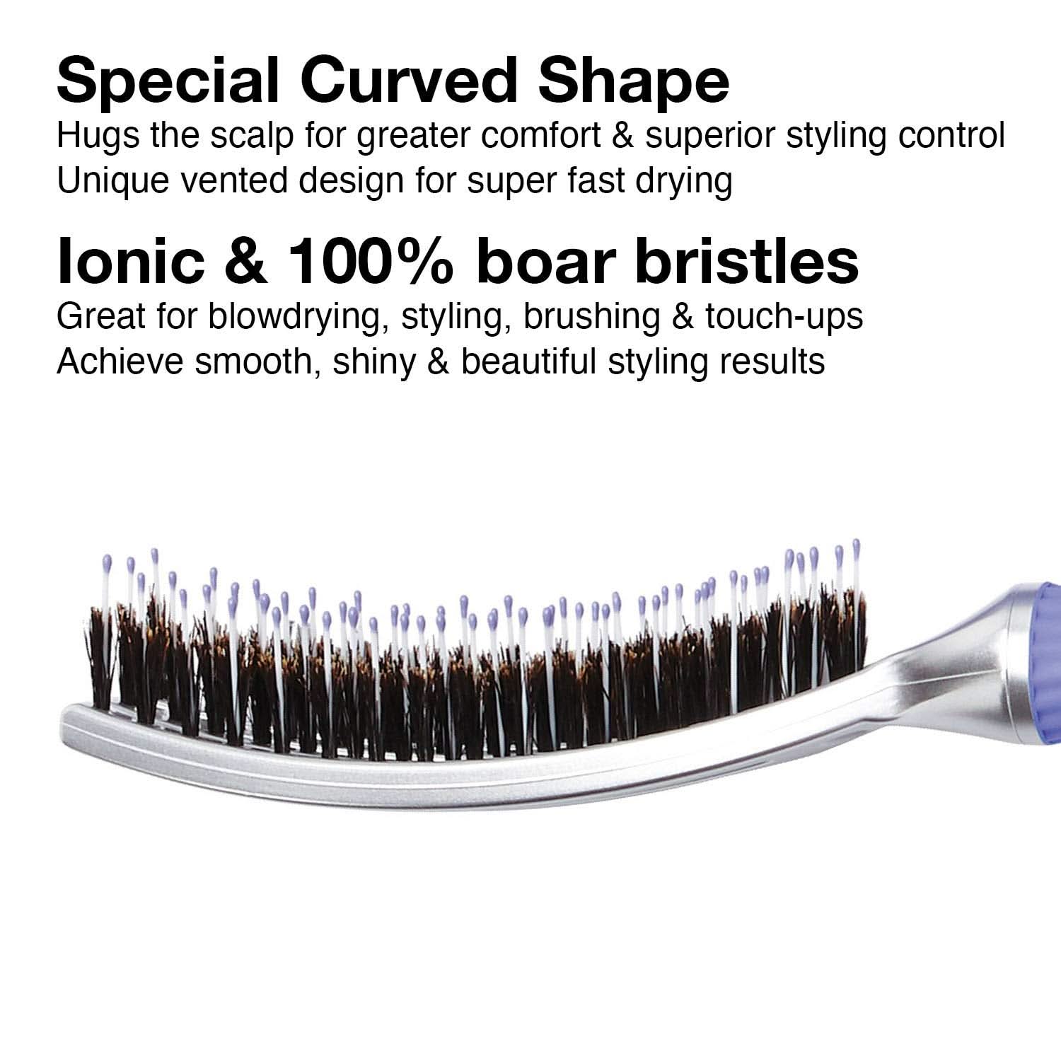 Curved & Vented Paddle Hair Brush with Ionic Boar Bristles Medium
