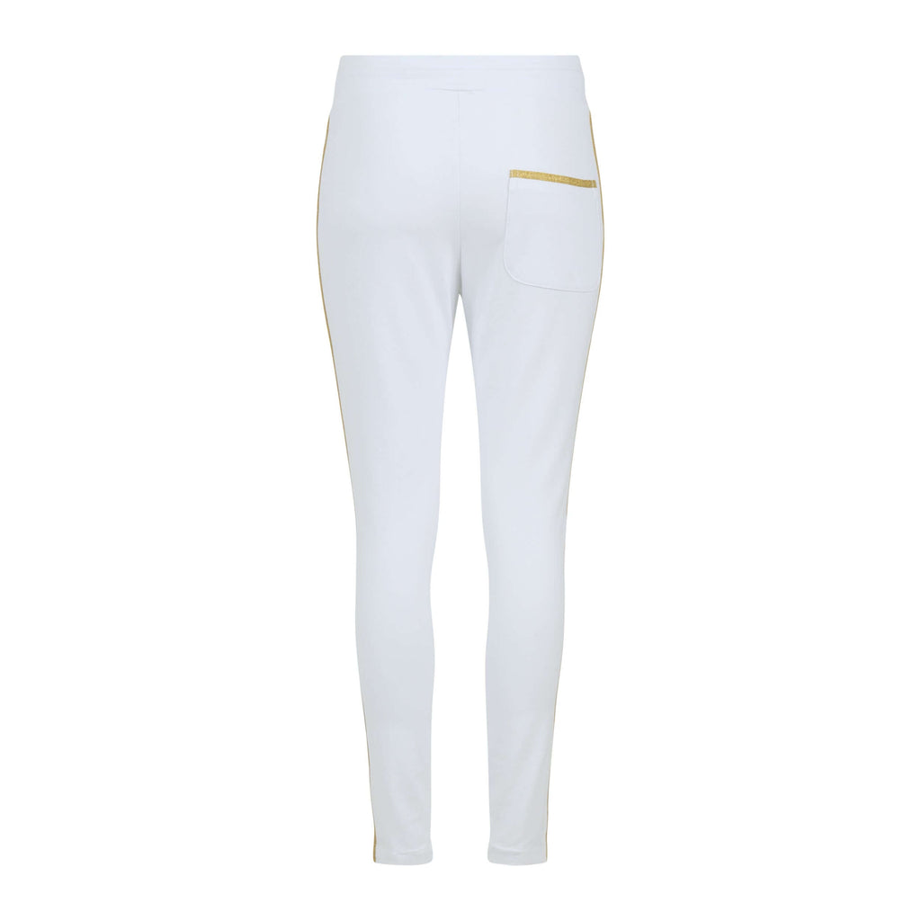 Women's White Sweatpants with Gold Side Stripe and Drawstring