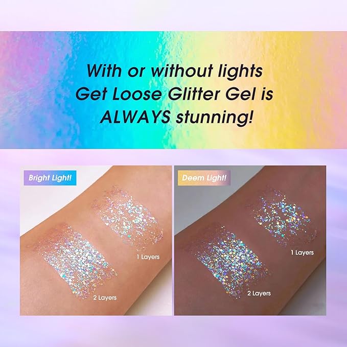 LANGMANNI Holographic Body Glitter Gel for Body, Face, Hair and Lip.Color Changing Glitter Gel Under Light. Vegan & Cruelty Free-1.35 oz (5# Silver Fantasy)