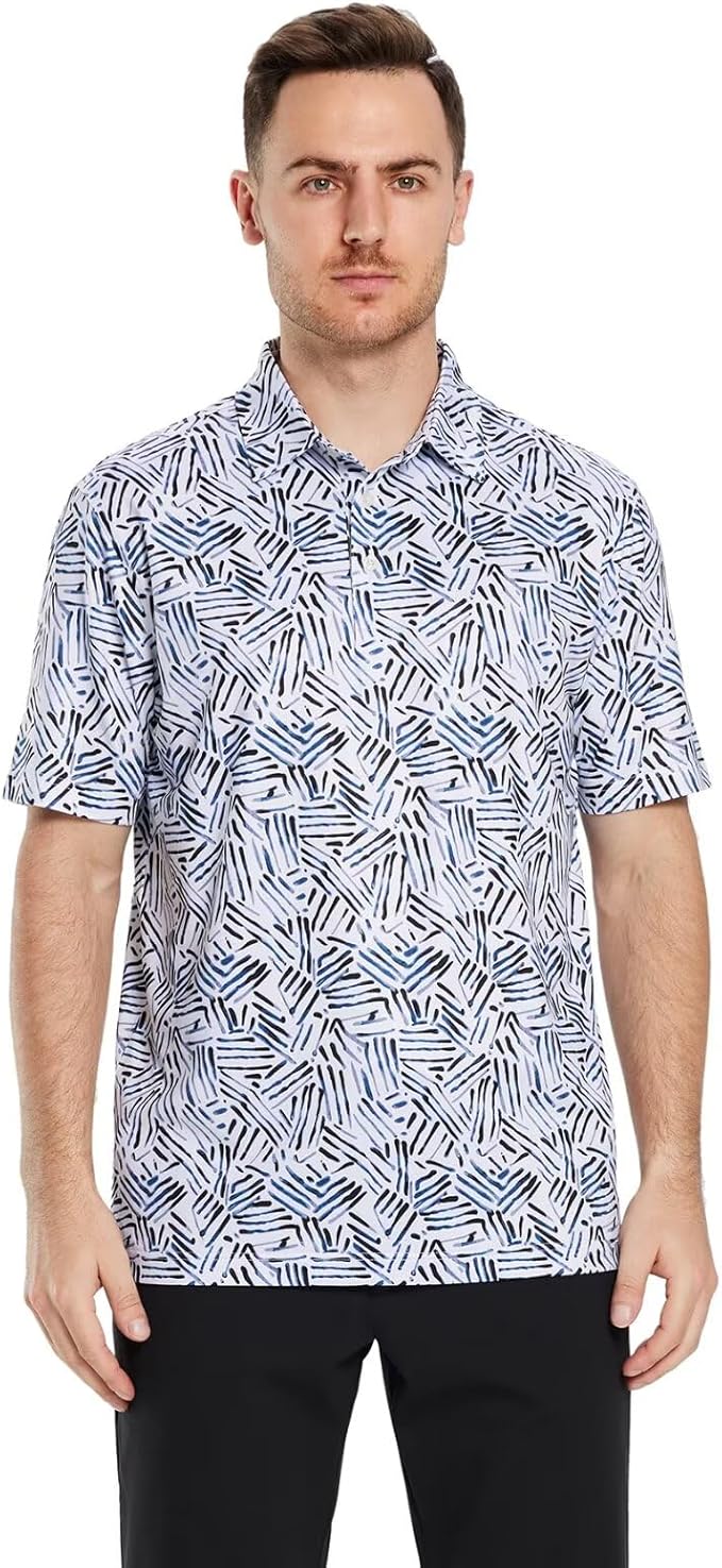 Men's Striped Performance Golf Polo Shirt - Moisture-Wicking