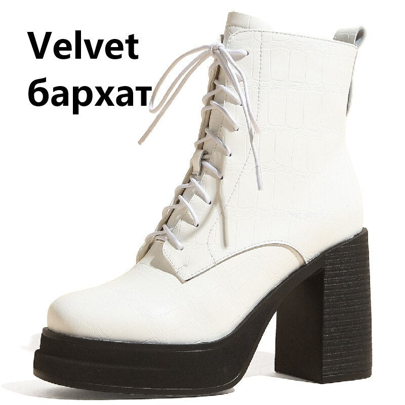 Women's Retro Fashion Embossed Chunky Heel Ankle Boots - Image 22