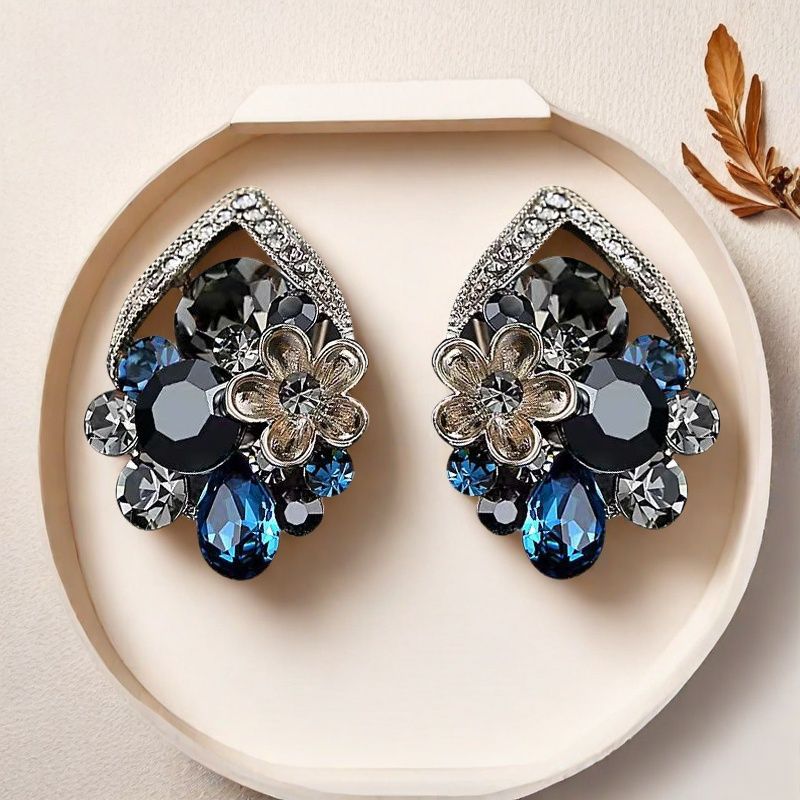 French Retro Square Studs Metal Enamel 3D Art Design