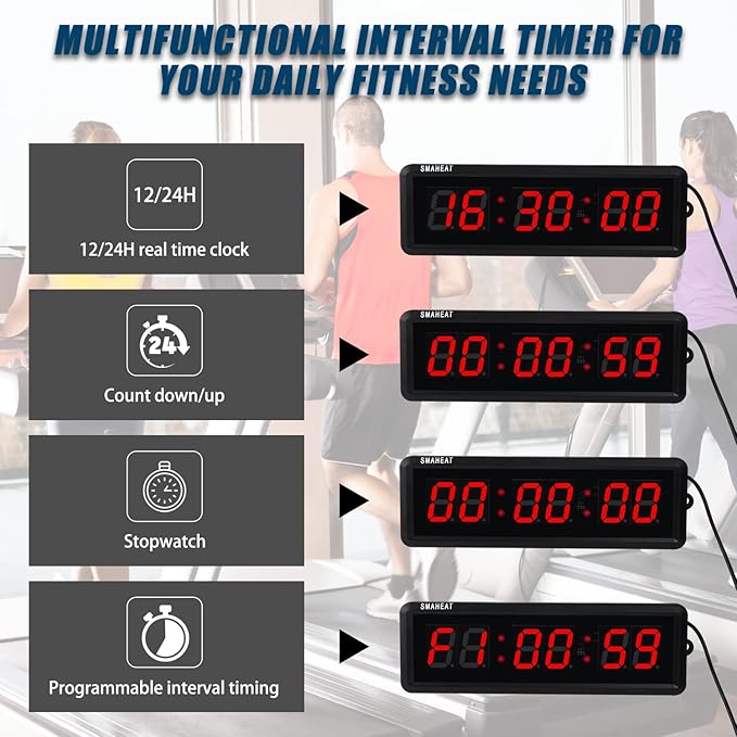 Fitness Timer with Stopwatch Button, Suitable for School/exam/Home Exercise/Gym/Gym SMAHEAT Electronic Fitness Timer (1.5 inch six-Digit All-red)